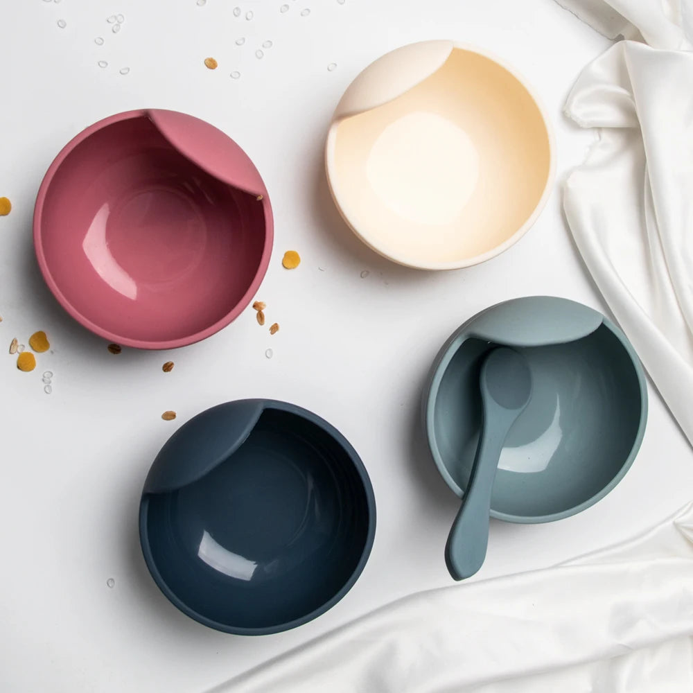 סט האכלה מסיליקון עם קערת ואקום וכפית לתינוק