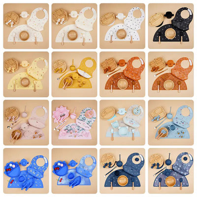 סט האכלה סיליקון לתינוק עם סינר מותאם אישית